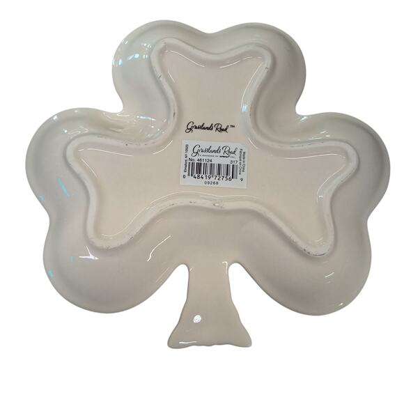 Grasslands Road Celtic Shamrock Clover-Shaped w/ Good Wishes Cookie Candy Dish - Picture 2 of 3